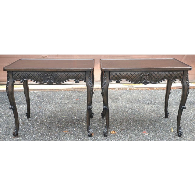 Late 20th Century Pair Louis XV Style Stained Carved Walnut Single Drawer Side Tables For Sale In Washington DC - Image 6 of 12