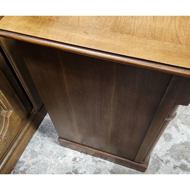 Wood Mid 20th Century Furniture Regency Revival Low Four-Door Credenza With Figured Wood Veneer and Brass Pulls For Sale - Image 7 of 9