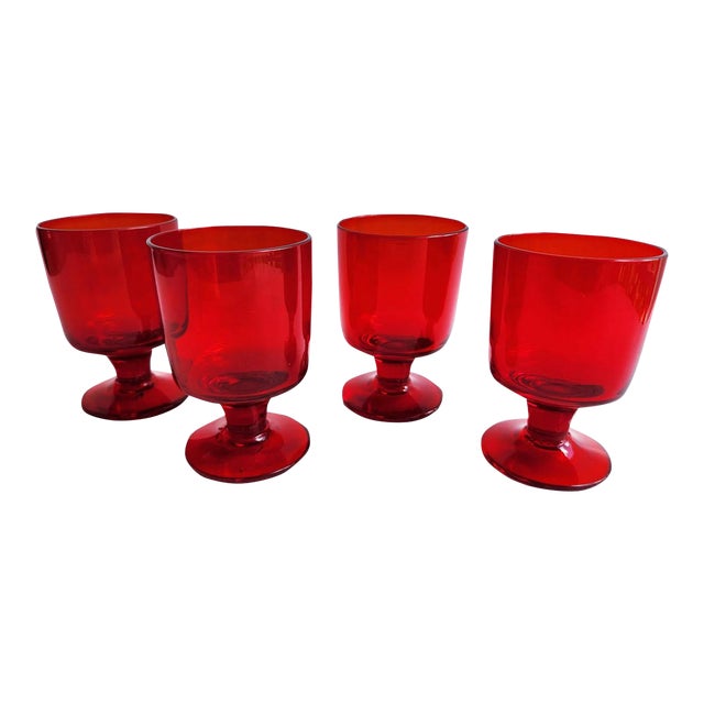 Vintage Pueblo Ruby Wine Glasses by Morgantown, Set of 4 For Sale
