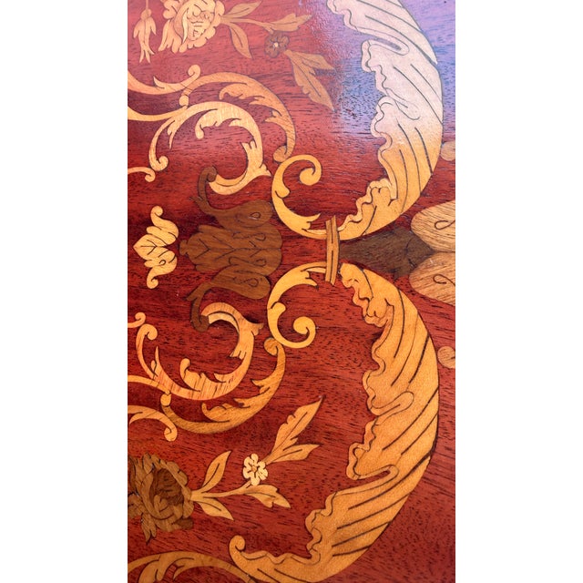Vintage Rococo Style Printed Marquetry Accent Table For Sale - Image 11 of 16