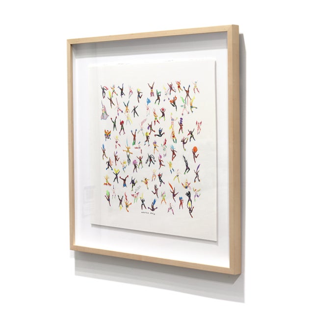 Abstract Block Party for Love - Original Framed Joyful Figurative Watercolor Painting on Paper For Sale - Image 3 of 9