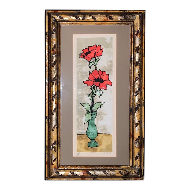 Abstract Flowers in Vase Lithograph by Merle Izard Signed, Numbered and Framed For Sale
