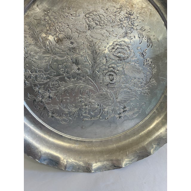 Metal Vintage Federal Silver Co. Hand-Wrought Aluminum Floral Tray For Sale - Image 7 of 12