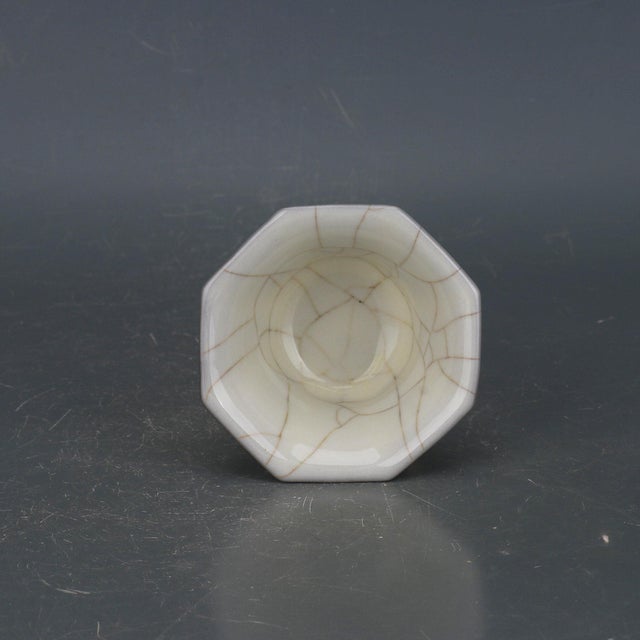 Early 20th Century Early 20th Century Chinese Ceramic Cup Guan Ware Crackle Glaze Celadon Stem Cup For Sale - Image 5 of 9