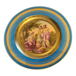 Antique Victorian Royal Vienna Porcelain Gilt Decorated Scenic Bachus 10.75" Plate
