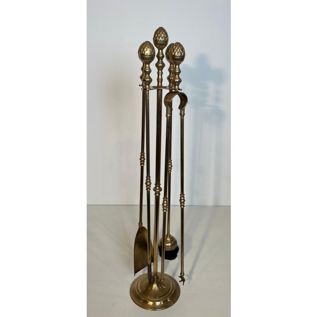 1970s Large Brass Pineapple Fireplace Tools in the Style of Maison Baguès For Sale - Image 5 of 12