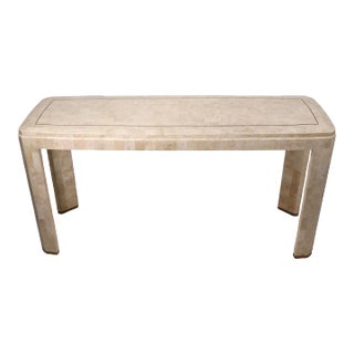 Tessellated Stone Console Table With Brass Trim by Maitland Smith C. 1984 For Sale