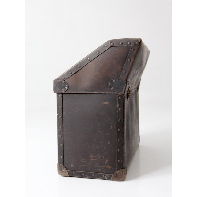 Antique Industrial Slant Top Travel Case Trunk For Sale - Image 4 of 12