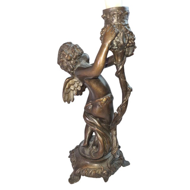 French 19th Century Antique Cherub Bronze Candle Holders, French For Sale - Image 3 of 14