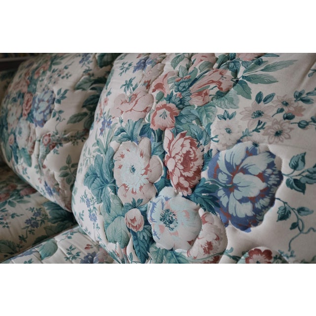 English Rare Vintage Floral Couch With Trapunto Embroidery From 1990s For Sale - Image 3 of 16