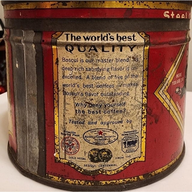 1940s Vintage Collectable "Boscul Coffee" Tin, 1lb Container For Sale - Image 5 of 8