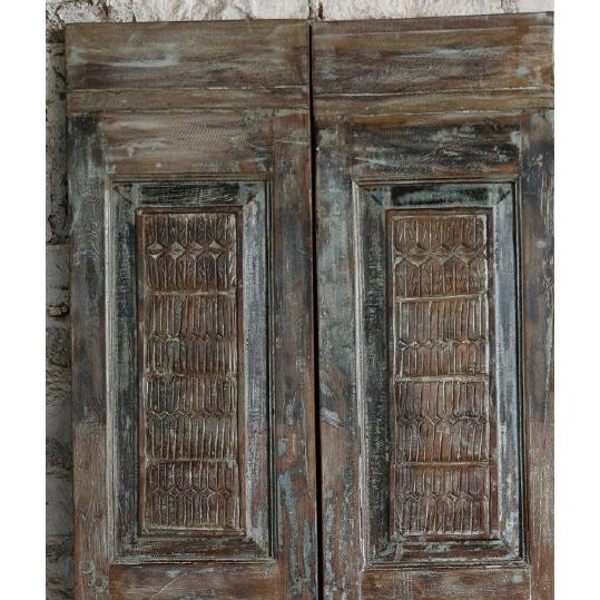 Mid-Century Modern Spnaish Colonial Carved Wood Double Doors – Rustic Modern Barn Doors, 80x34 For Sale - Image 3 of 5