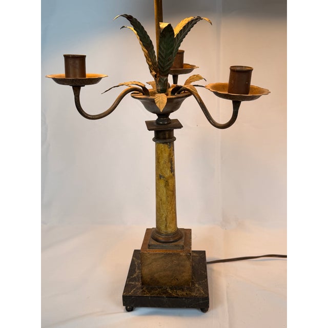 Mid 20th Century Hollywood Regency Tole Palm Tree Candelabra Table Lamps For Sale - Image 4 of 11