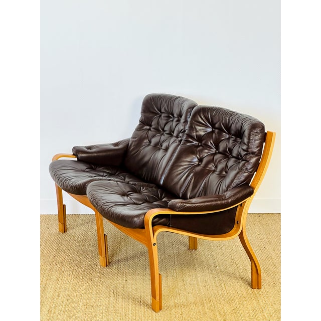 Wood Vintage Scandinavian Teak and Leather Bench, 1960 For Sale - Image 7 of 17