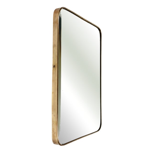 Art Deco Modern Italian Design Brass Wall Mirror, 1930 For Sale