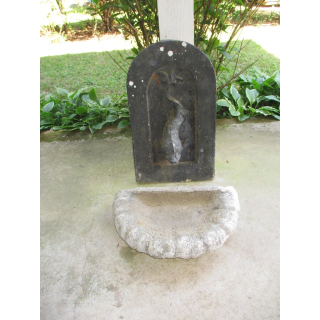 This is a Magnificent! Antique French Wall Fountain with a Lead Fish insert in a Cement Surround and well. The Fish Inset...