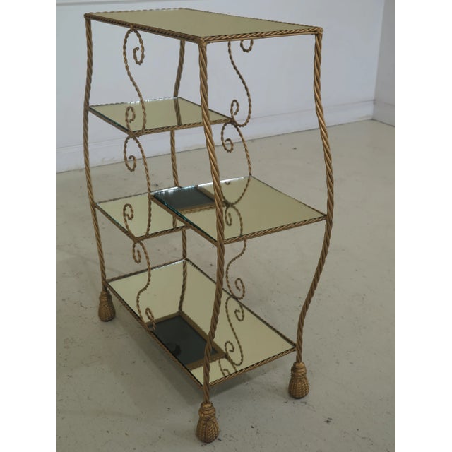 1980s Gold Decorated Iron Tassel Design Etagere Curio Shelf For Sale - Image 5 of 8