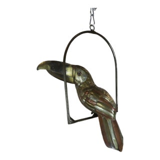 1960s Big Size Sergio Bustamante Sculpture of Toucan on Hanging Perch For Sale