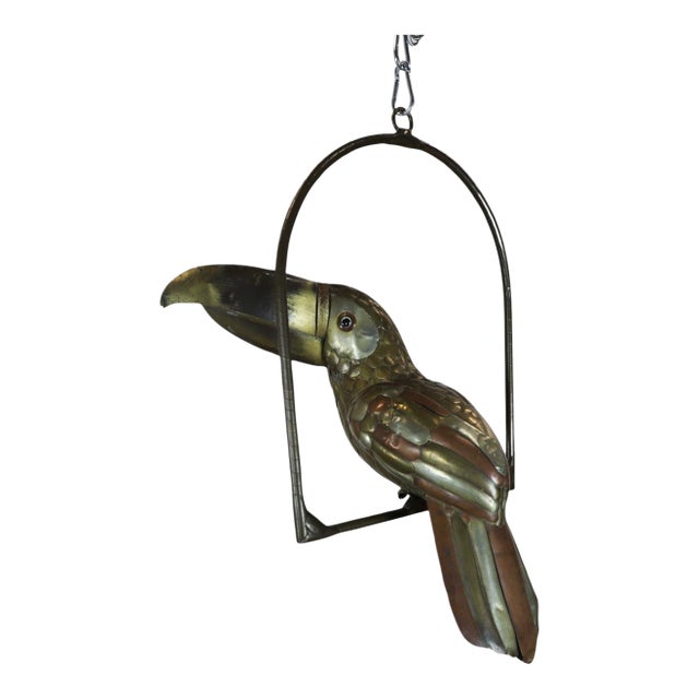 1960s Big Size Sergio Bustamante Sculpture of Toucan on Hanging Perch For Sale