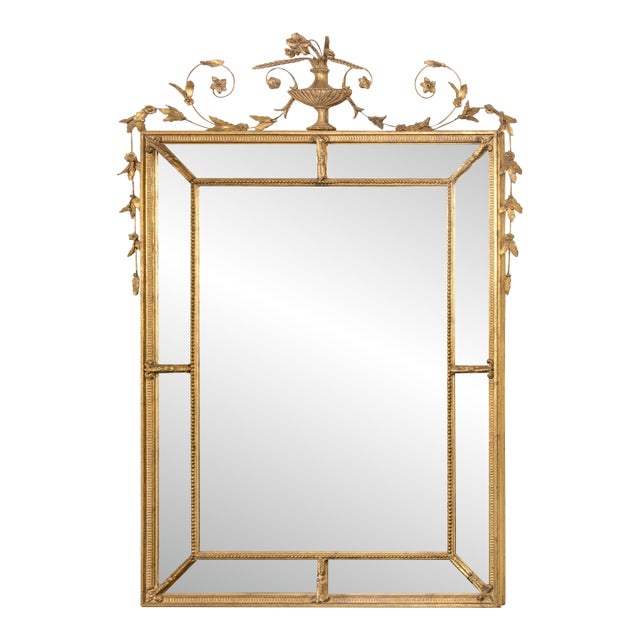 Monumental Friedman Brothers Louis XVI Giltwood Beveled Mirror – Urn & Garland Crest For Sale
