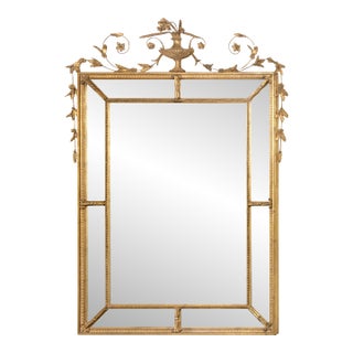 Stunning 58” Friedman Brothers Louis XVI Giltwood Wall Mirror With Urn and Floral Crest For Sale