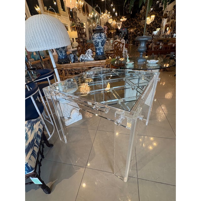 Transparent Charles Hollis Jones Vintage Lucite Lattice Glass Top Peg Game or Dining Table For Sale - Image 8 of 11