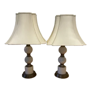 Currey & Company Ceramic and Brass Table Lamps - a Pair