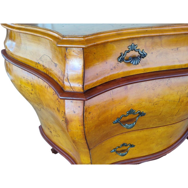 Mustard Vintage Italian Rococo Style Burl Wood 3-Drawer Bombe Commode Chest For Sale - Image 8 of 13