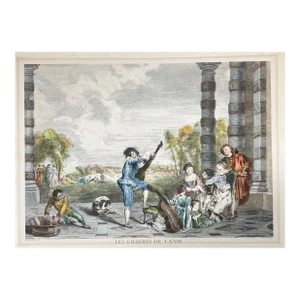Antique Les Charmes De La Vie Antoine Watteau Engraving