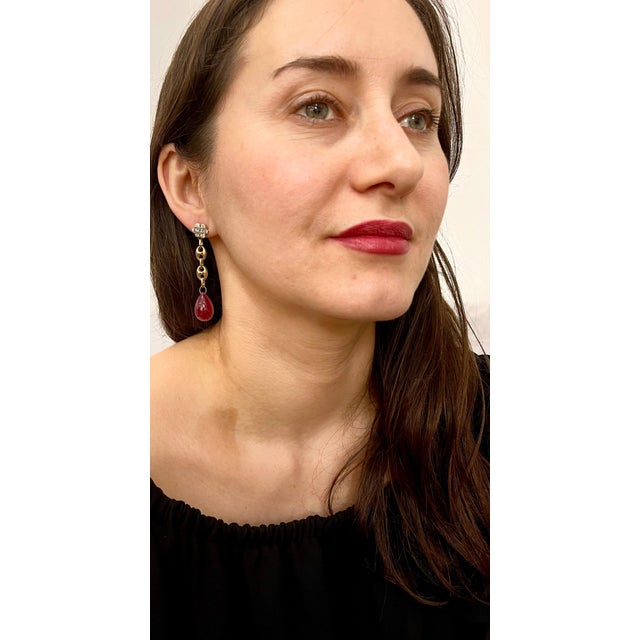 45 Carat Ruby Drop and Diamond Hanging/Chandelier Earrings 14 Karat Yellow Gold For Sale - Image 13 of 18