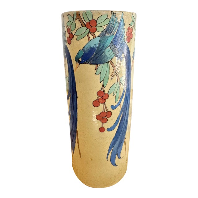 1980s Art Nouveau Blue Bird Vase For Sale