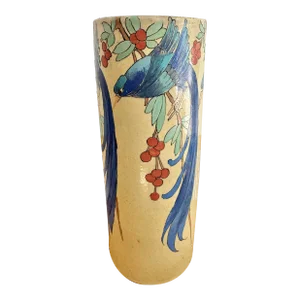 1980s Art Nouveau Blue Bird Vase