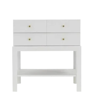 Mid-Century Modern White Lacquer Diamond Shape Brass Dimond Pulls Two Drawer Nightstand