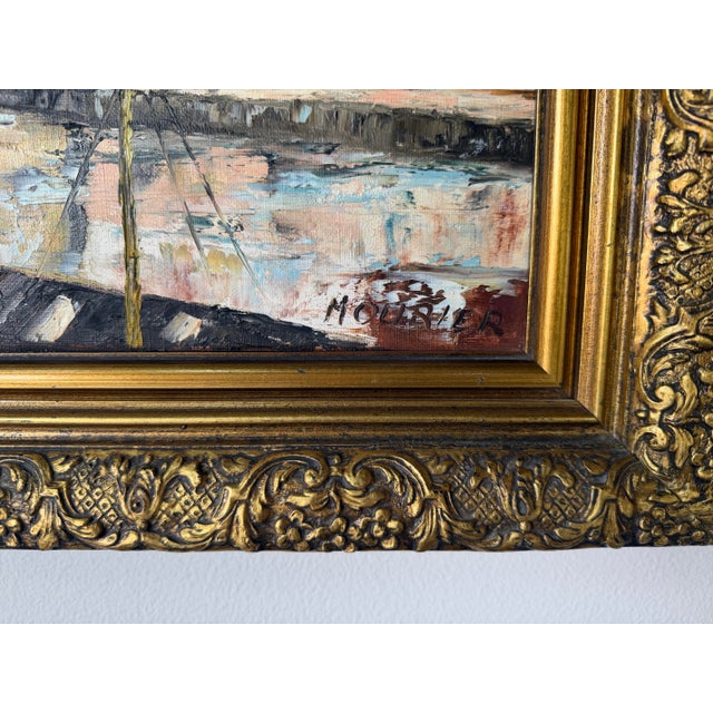 Claude Mourier European River Landscape Oil on Canvas Painting, Framed For Sale - Image 9 of 12