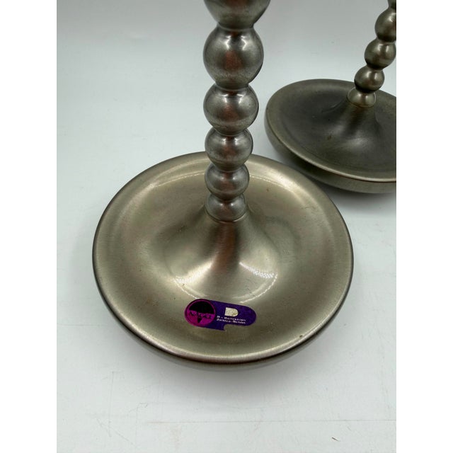 Mid-Century Brushed Chrome Bobbin Candlestick Holders Set Taper by Stoff Nagel, 1950s, Set of 2 For Sale - Image 11 of 15