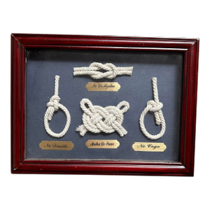 Vintage Framed Nautical Knot Display With Portuguese Labels- Coastal Wall Decor