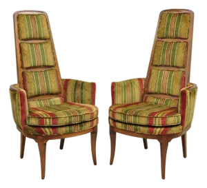 Vintage Mid Century Modern Walnut Panel Back Sculptural Lounge Arm Chairs - Pair