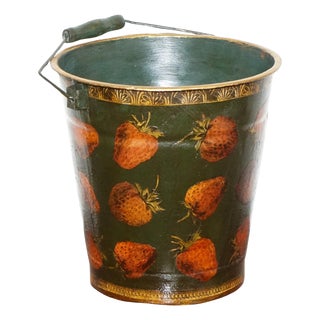 Vintage Metal Traditional Decoupage Ice Bucket with Strawberry Decorations For Sale