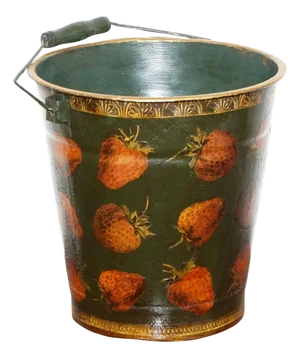 Vintage Metal Traditional Decoupage Ice Bucket with Strawberry Decorations