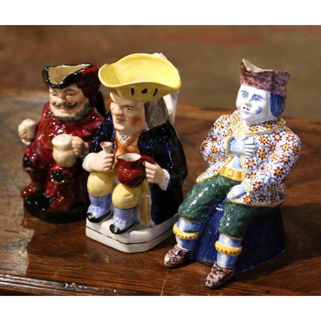 English 19th Century English and French Majolica Figural Pitchers, Set of 3 For Sale - Image 3 of 13