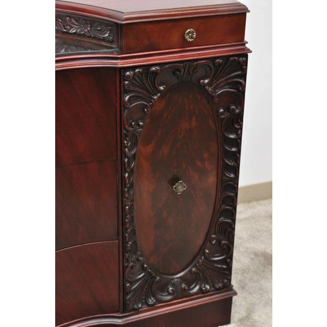 Wood Vintage Chinese Chippendale Mahogany Serpentine Triple Dresser Credenza W Mirror For Sale - Image 7 of 11