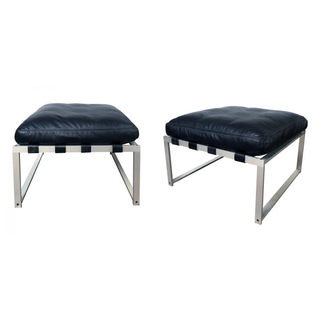 1960s Jørgen Høj (Danish, 1925–1994) Aluminum Stools/Benches With Black Leather Cushions - a Pair For Sale - Image 5 of 5