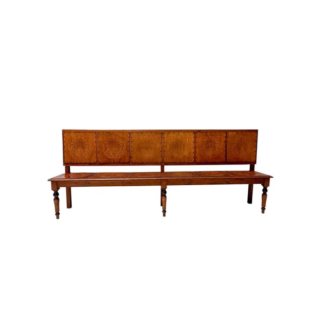 Art Nouveau Dutch Hall Bench in Elm and Beech, 1900s For Sale - Image 12 of 16