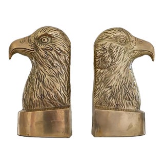 Pair of Large Brass Bald Eagle Bust Bookends or Door Stops For Sale