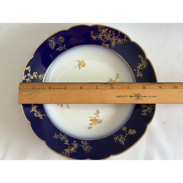 Blue Antique French Porcelain Haviland Limoges Soup Bowls – Cobalt Blue & Gold, CHF 1452, 9" - Set of 3 For Sale - Image 8 of 11