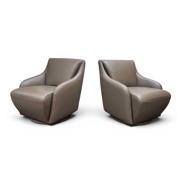 2020s W. Schillig Leather Nikki Swivel Lounge Chairs, a Pair For Sale - Image 5 of 17