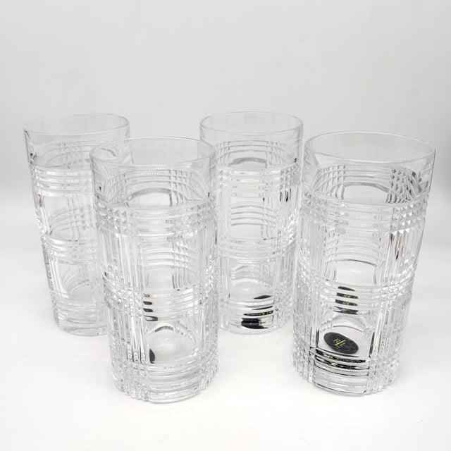 American 1990s Ralph Lauren Glen Plaid Crystal Highball Glasses - Set of 4 For Sale - Image 3 of 9