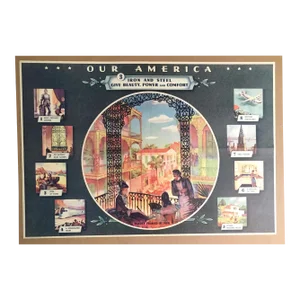 Large Vintage 1942 Coca-Cola "Our America" Poster: "Iron and Steel Give Beauty, Power and Comfort"