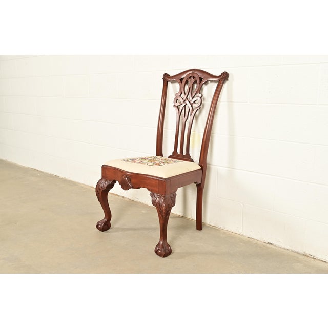 English Baker Furniture Style Chippendale Carved Mahogany Side Chair or Dining Chair For Sale - Image 3 of 13