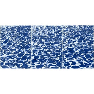 2020 Coastal Cyanotype on Watercolor Paper of Fresh California Pool Patterns by Kind of Cyan - Set of 3 For Sale